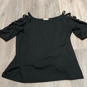 Ardene Black Short Sleeve Top with Shoulder Cut-Outs